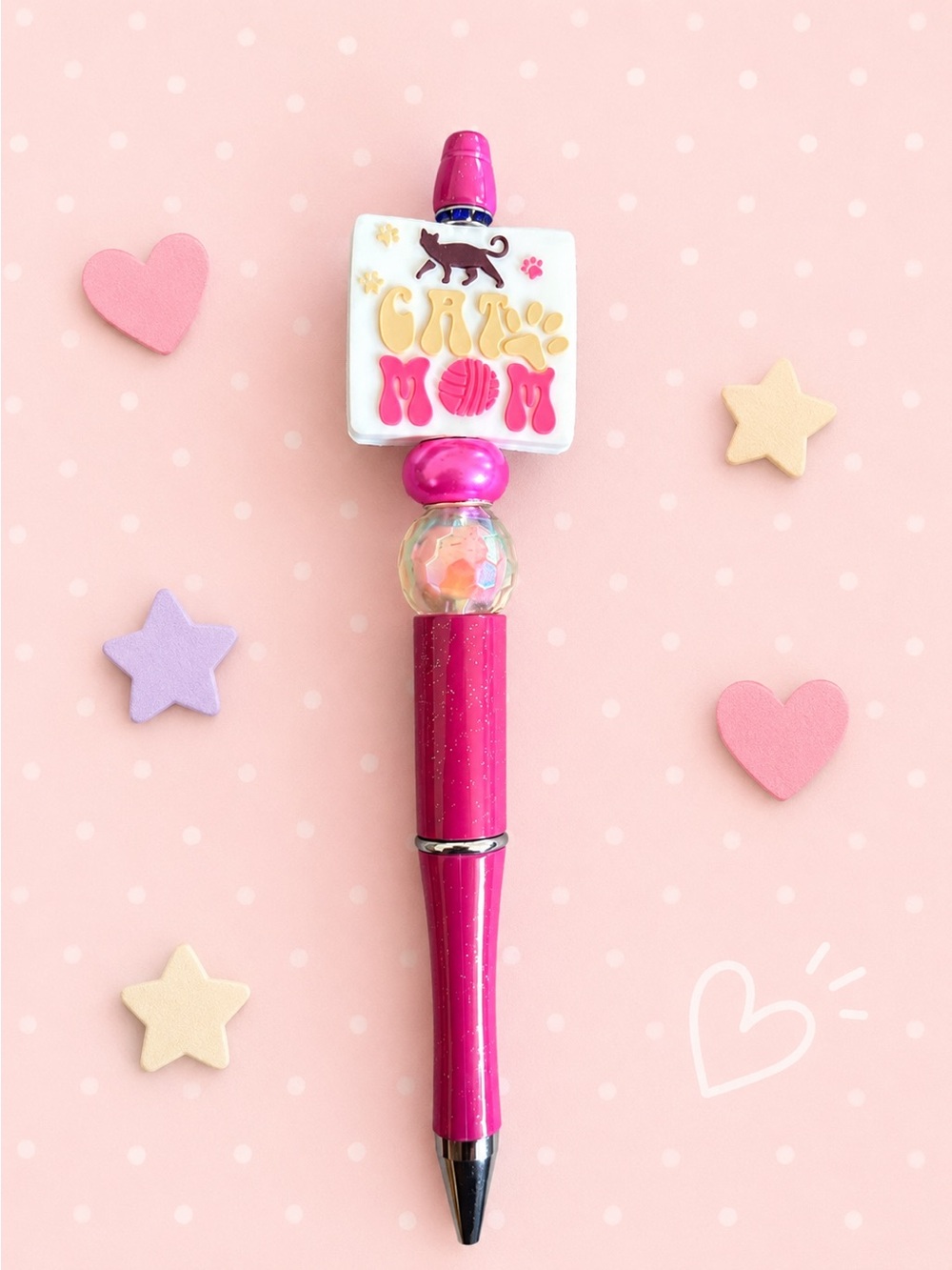 Pink Cat Mom Sparkle handmade pen